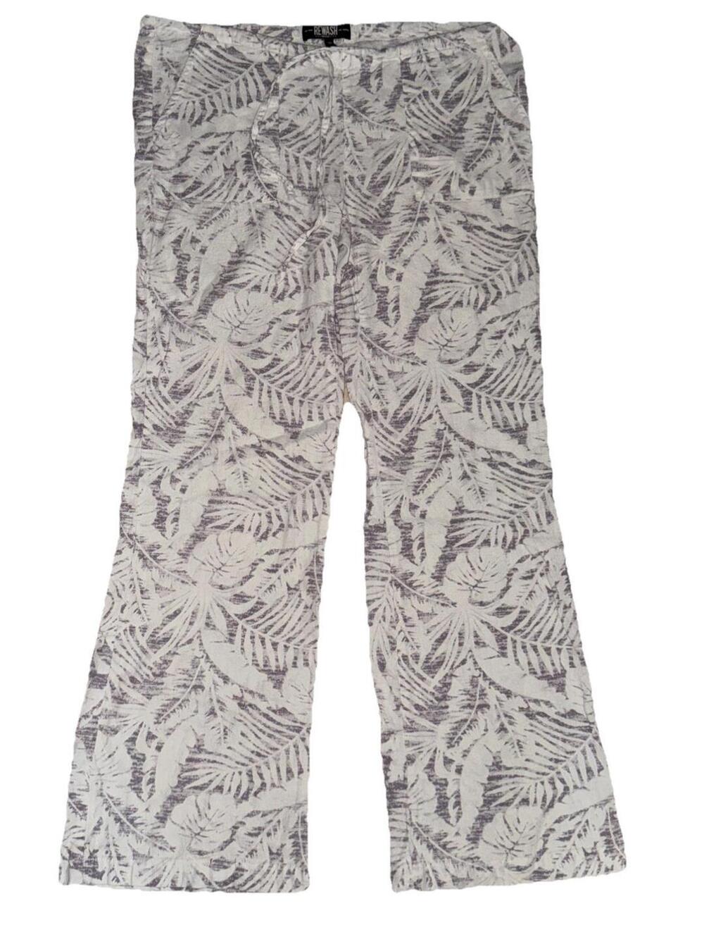 Rewash Linen Blend Womens Pants sz S Tropical Coastal White Purple